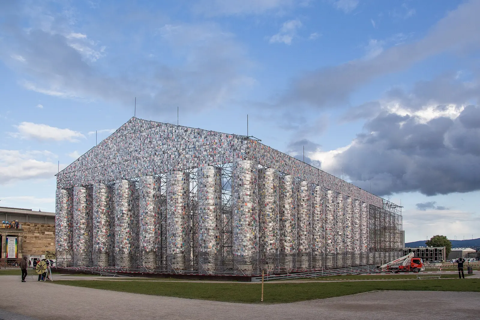 The Parthenon of Books artwork on Friedrichsplatz in Kassel during documenta 14