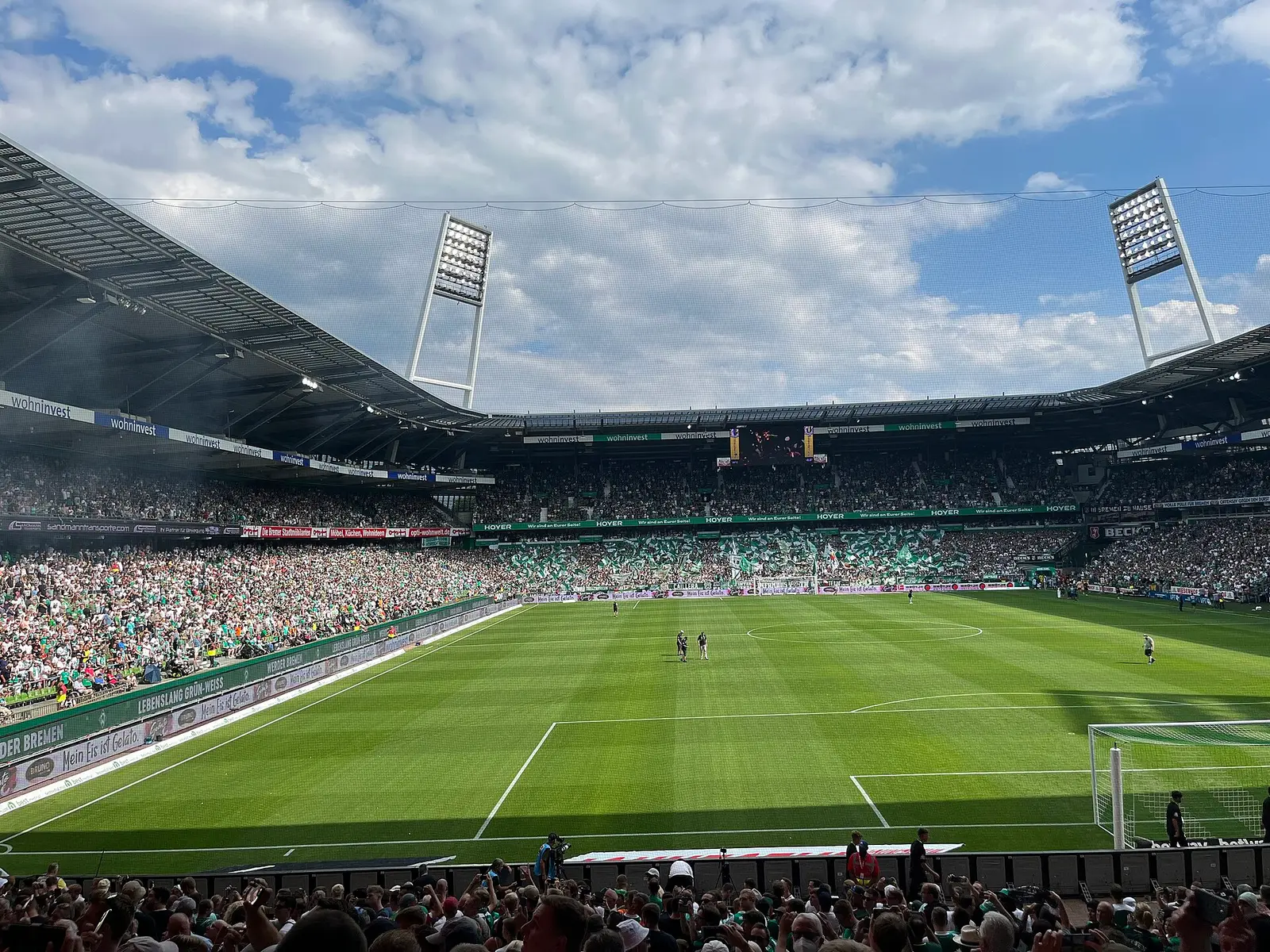 Wide view of the Weser Stadium during a Bundesliga match with both stands full